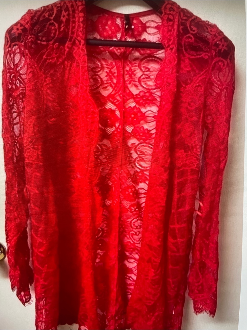 Red Lace Sheer Kimono Robe - Women Intimates & Sleepwear